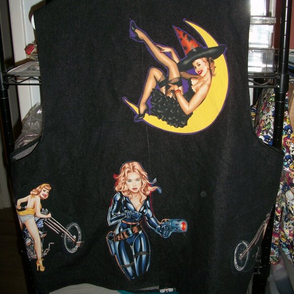 Unisex XL Alexander Henry Female Pinup Denim Vest-Unique!! - Picture 2 of 4